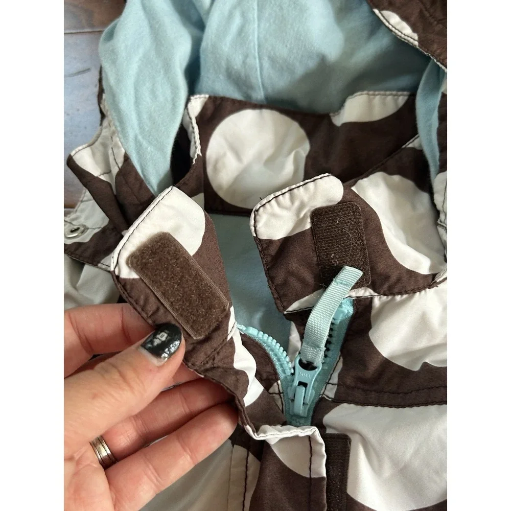 Mini Boden‎ Girl's Polka Dot Jacket Brown & White Hooded Sz 11-12 Full Zip